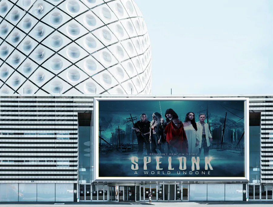 Spelonk ensemble art on a building billboard
