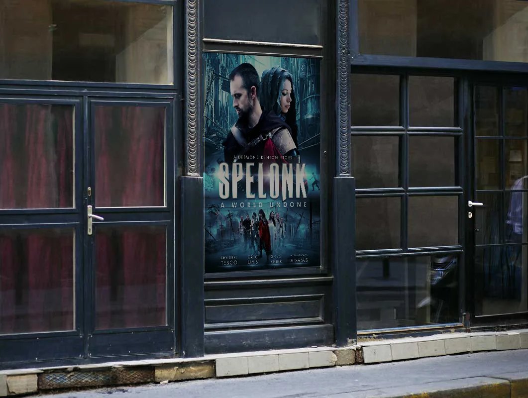 Spelonk one-sheet in a street poster case